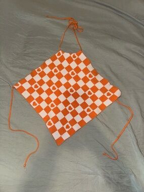 Orange Checkerboard Heart Halter Crop Top
